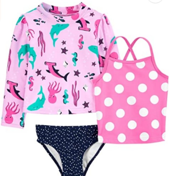 Pink Polka Dots 3-Piece Assorted Rashguard Sets